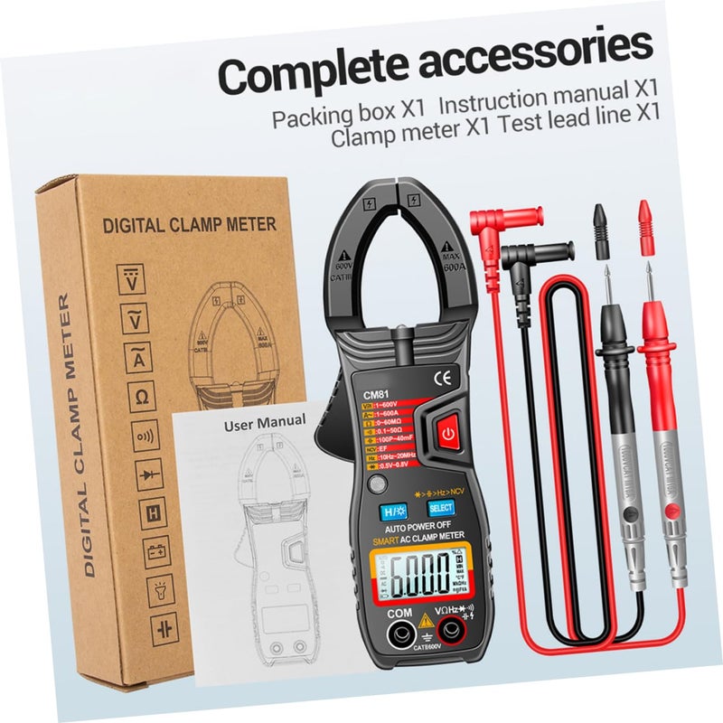 Auto Ranging Digital Clamp Meter AC DC Tester with Non Contact Voltage Detection Black - Image 3